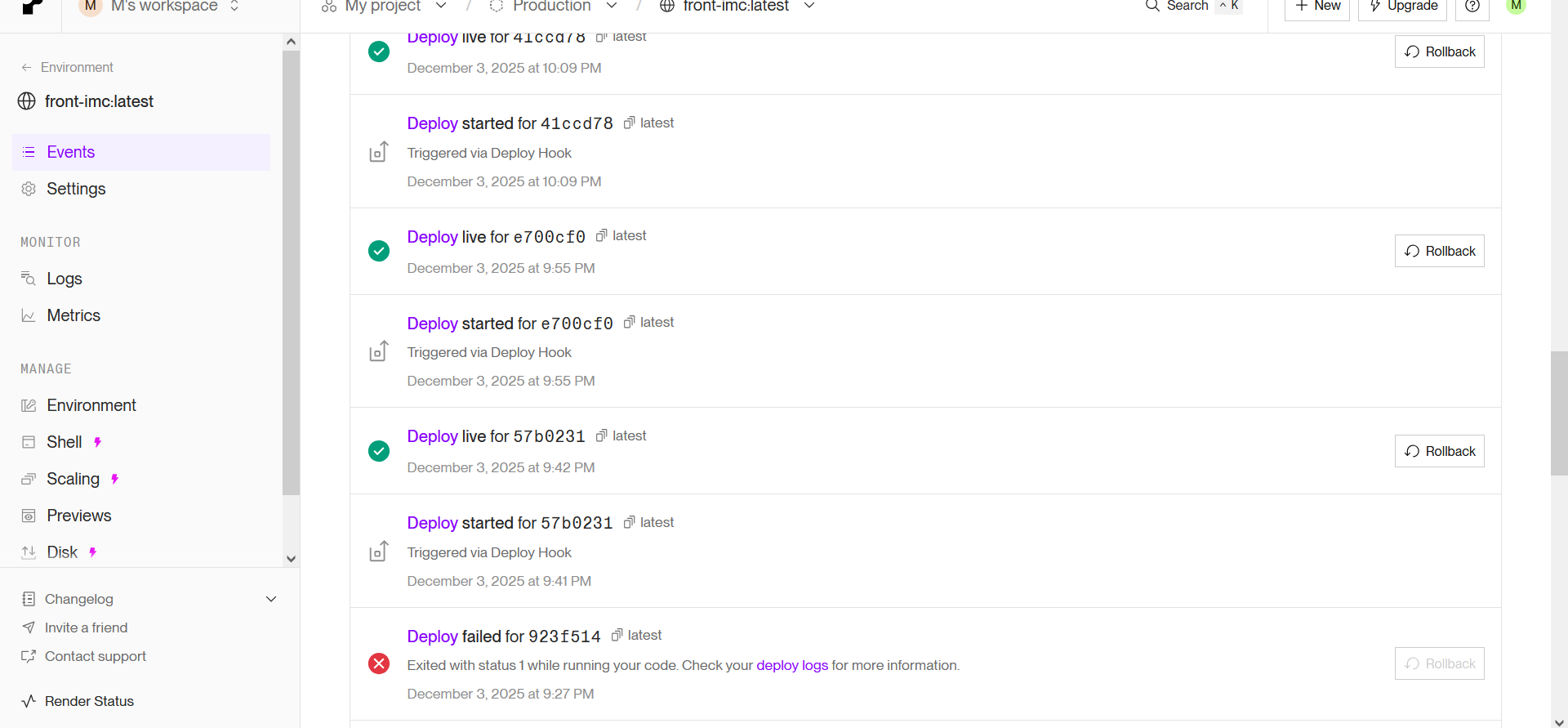 Render – Deployment Historie