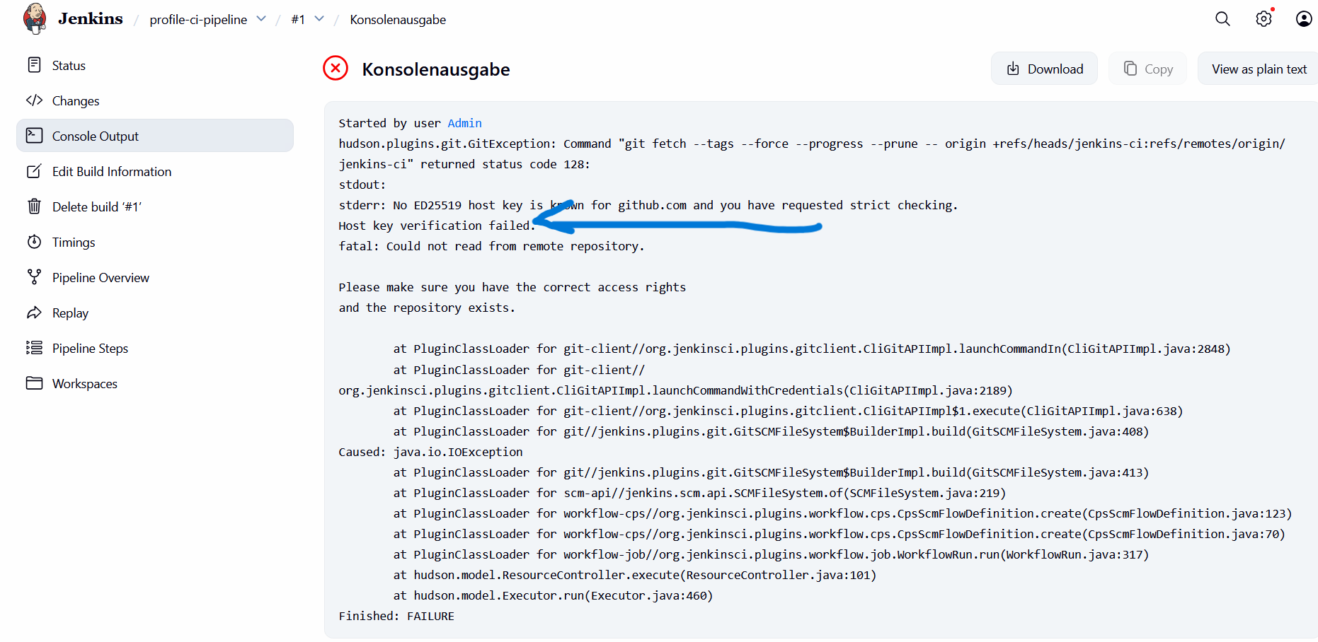Jenkins Console Output - Host key verification failed